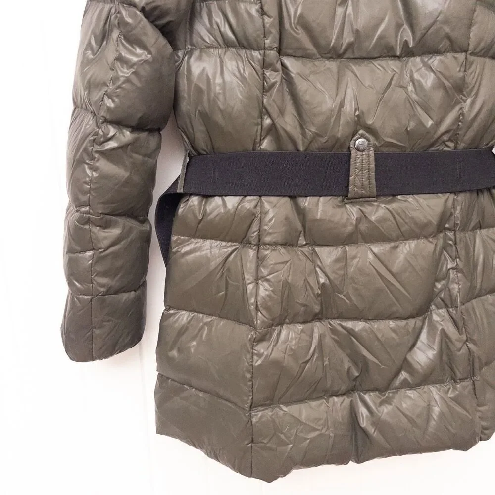 Women's Olive Puffer Jacket with Faux Fur Hood - Picture 14 of 16